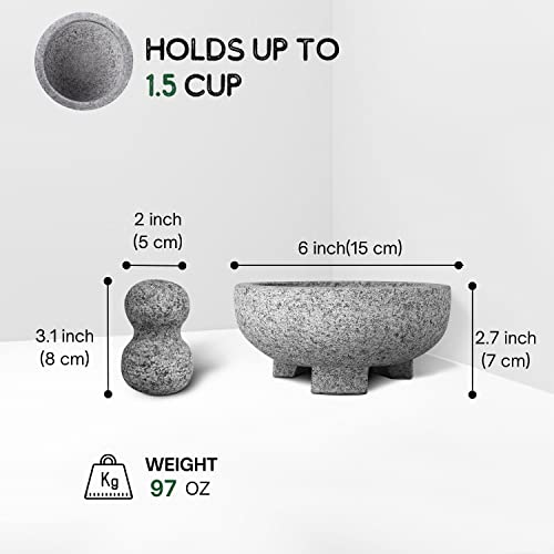 Flexzion Granite Mortar And Pestle Set - Solid Granite Stone Grinder Bowl Holder 6 Inch Molcajete For Guacamole, Herbs, Spices, Garlic, Kitchen, Cooking, Medicine #TOP4