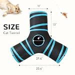 Tempcore Pet Cat Tunnel Tube Toys 3 Way Collapsible, Tunnels for Indoor Cats, Interactive Tube with Teaser Wand, Peek Holes & Hanging Ball, Black & Blue - Image 2
