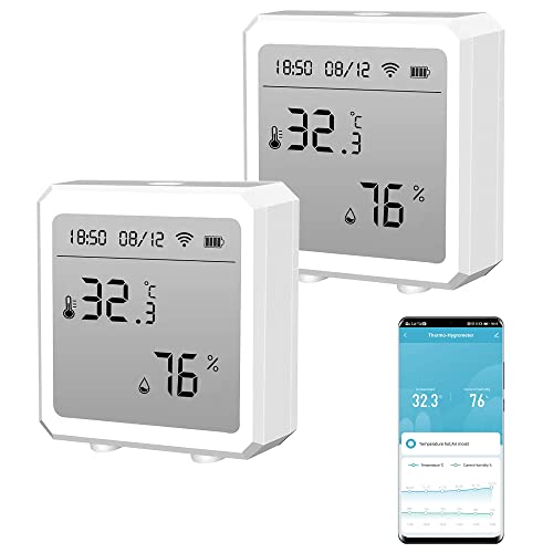 Moniteur de température et d'humidité WiFi - Hygromètre d'intérieur numérique sans fil avec alertes d'application, capteur de température intelligent et jauge d'humidité pour la maison - Blanc Cover