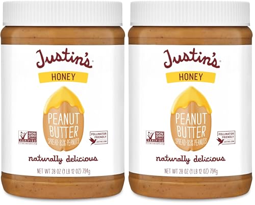 Image of JUSTINS No Stir, Gluten-Free, Honey Peanut Butter, 28 oz Jar (Pack of 2)