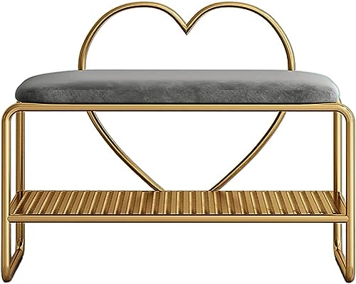 Décoration élégante en métal pour ce banc à chaussures robuste avec dossier intégré