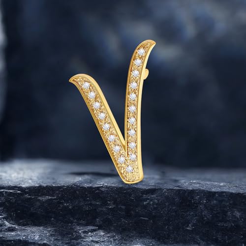 Image of Cicy Bell A-Z Initial 26 Letter Brooch Pins 18k Gold Plated Cubic Zirconia Breastpin Name Personalized Gifts for Women Men