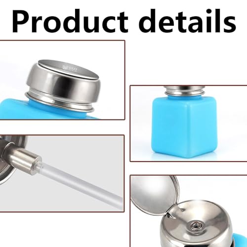 2PCS 120ml(4oz) Push Down Alcohol Dispenser Pump Bottle, Refillable Liquid Press Container for Cleanser & Nail Polish Remover, Blue3