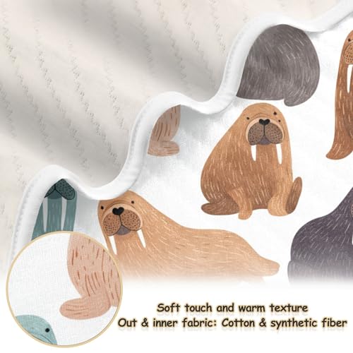 Image of Sea Cute Walrus Baby Blankets Soft Warm Crib Stroller Blanket for Toddler Newborn Girls Boys 30x40in