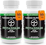 Kalium Hochdosiert Kapseln - 99mg pro Kapsel - 100 Stück an Schnell Auflösende Kalium Tabletten, mit je 99 mg an Hochwertigem Kaliumgluconat (Potassium Gluconate) Pulver (Packung mit 2)