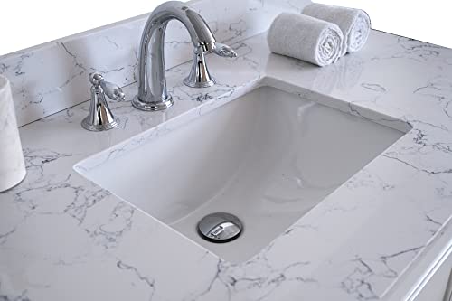 Montary 31"X 22" Bathroom Vanity Top Lightning White Engineered Marble Stone 3 Faucet Hole Vanity Top With Undermount Ceramic Sink And Backsplash #TOP6
