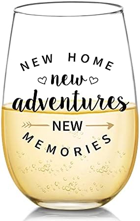 Housewarming Gifts for New Home - New Home New Adventure New Memories Funny Wine Glass for New Home House Owner Friends Couple Women Men, Unique First Time House Owner Gift Ideas for Men and Women