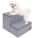 AKOZLIN Hundetreppe mit Stauraum, Haustierleiter, Haustiertreppe für kleine bis große Hunde 2 Stufen, faltbar, 2 in 1 Haustiertreppe, extra breite Haustierrampe, Katzen，grau 34×49×42cm
