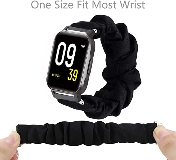 Compatible for SoundPEATS Smart Watch Bands onetuo Fabric Elastic Scrunchie Elastic Watch Band Women Cute Replacement Straps for SoundPEATS Smart Watch Fitness Tracker (Black) - Image 3