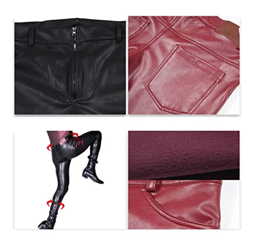 Pantalon en polyuréthane brillant bordeaux avec poche convexe extensible