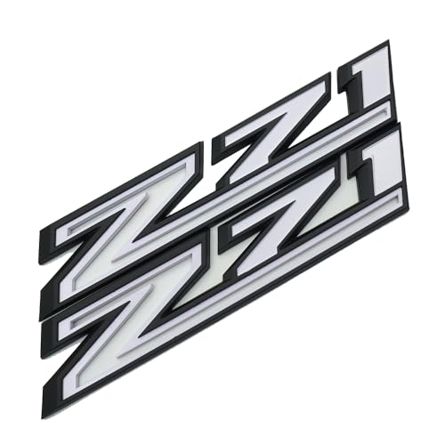 Image of 2X Large Size Z71 RH LH Side Fender Emblem Nameplate Badge Decal Replacement for 2019-2021 Chevy Silverado (Black White)