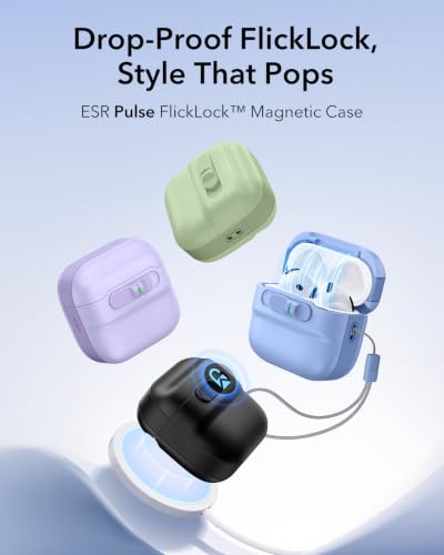 Image of ESR for AirPods 4 Case, Compatible with AirPods 4 Generation Case (2024)(USB-C), MagSafe Compatible, Magnetic Lid Lock, Drop-Proof Protection Cover with Lanyard, Pulse Series, Light Blue
