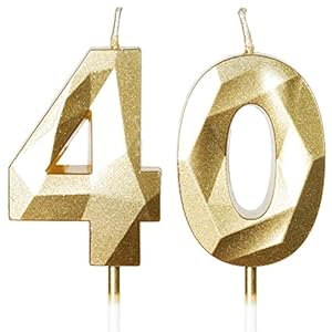Yiran Geburtstagskerzen Zahlen 40, 5cm Gold Geburtstagskerzen, Kerzen Geburtstag, Geburtstag Kerzen, Tortendeko…