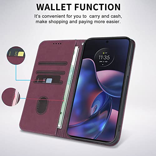 Image of Wallet Case for Motorola Edge 2022 6.6 inch - Moto Edge 2022 Flip Case [Strong Magnetic] PU Leather Folio Case with Card Holder Kickstand Protective Phone Cover - Wine Red