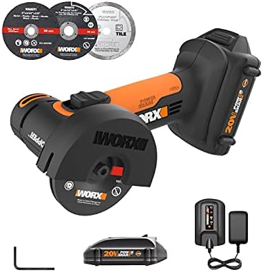 WORX 20V 3'' Cordless Mini Cutter WX801L.1 Compact Angle Grinder Tool w/ 2 Cutting Discs, 2.0Ah Battery & Charger Included