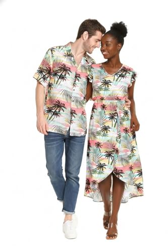 Image of Matchable Couple Hawaiian Shirt or Wrap Dress Signature Prints Sunset