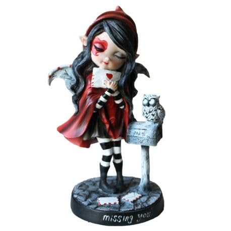 Figurine fée amoureuse rouge Monde Féérique 16,5cm pour décoration romantique