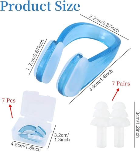 JRSHIRLEYLTD 7 Stück Nasenklammer, schwimmende Nasenklammer, Wiederverwendbare Silikon-Nasenklammern mit 7 Stück Ohrstöpseln, für Erwachsene und Kinder (Multicolor)