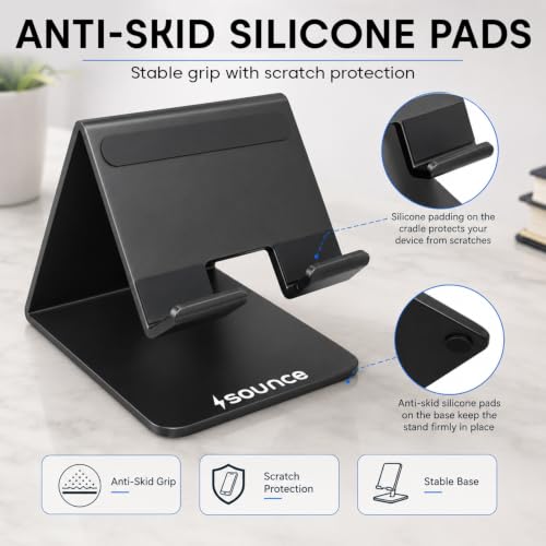 Image of Sounce Universal Mobile Holder Stand | Metal Body, Anti-Skid Design | Stand for Smartphones, Tablets, iPad, Kindle | Lightweight, Rust-Proof, Scratch-Resistant | Black