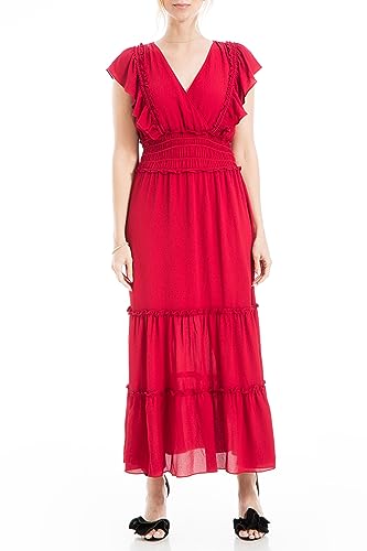 Max Studio Women's Crepe Flutter Sleeve Smocked Maxi Dress, Red at Amazon  Women's Clothing store
