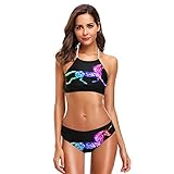 Mnsruu Unicorn Fire Rainbow Horse Damen Neckholder Bikini Bademode High Waist Gepolstert 2 Stück Gr. S / M, mehrfarbig