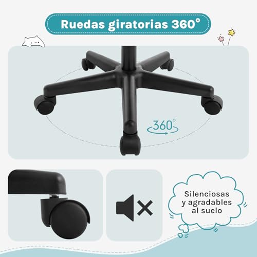 Miniatura 8 de Klihome Silla Escritorio Infantil, Silla Estudio Giratoria, Sillas Juvenil Con Ruedas, Sillas Ergonómica De Malla Transpirable, Taburete Giratorio Con Respaldo Ajustable Automático, Turquesa, K0006bs