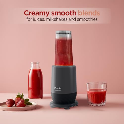 Preethi MiniBlend - Compact Blender & Juicer for Lump Free Purees & Smoothies | 25,000 RPM | Two Razor sharp Ninja blades, Two Leak-proof Jars with Sipper & Storage Lids | Free Lifelong Service view 2