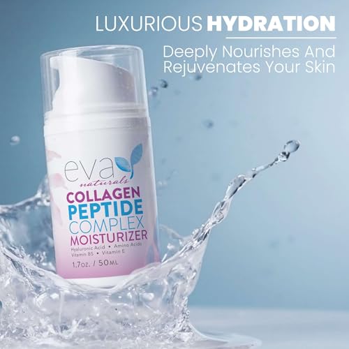 Eva Naturals Collagen Peptide Complex Moisturizer – Face Cream with Multi-Peptides, Hyaluronic Acid, Amino Acids, Vitamin B5 and E – Rich Night Lotion for Youthful Glow and Fine Line Care – 1.7 Fl Oz