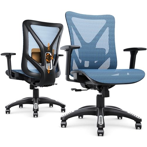 Image of Ergonomic Office Chair, Mesh Computer Desk Chairs with BIFMA X5.1 Certified, Adjustable Lumbar Support, 3D Arm, Tilt Back, Wide Seat, Comfy Swivel Work Task Chair for Company and Home (Sky Blue)