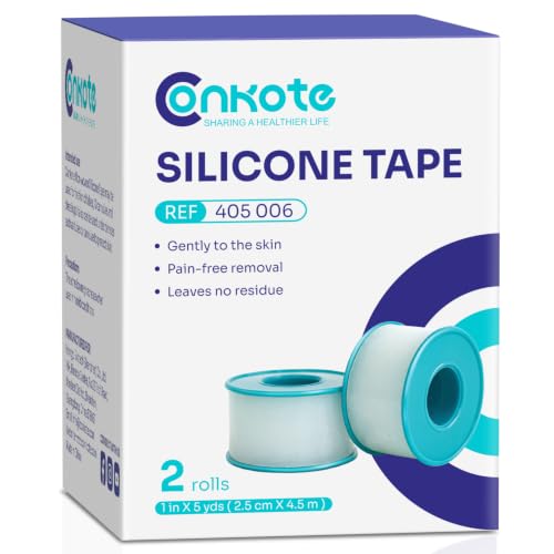 Pain-Free Removal Silicone Tape 1 x 5 Yards, for Sensitive Skin, 2 Rolls