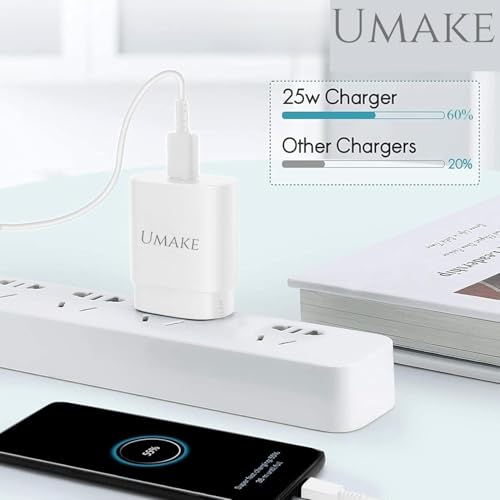 Image of Umake 25W USB-C PD Fast Charger Adapter, Super Fast Type-C, Compatible with Samsung Galaxy S25 /S24 /S23, A55 /A54, M55 /M35, F54 /F34, Pixel, OnePlus - BIS Certified