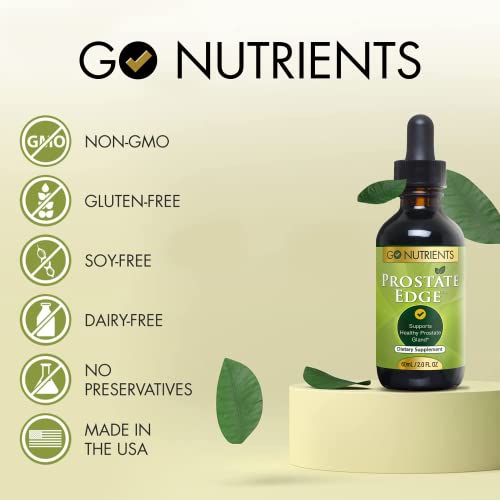 Go Nutrients Prostate Edge - Prostate Supplement For Men With Pygeum And Saw Palmetto Extract Plus Stinging Nettle Hydrangea Root, Turmeric Root, Kelp, Olive Leaf -2 Oz Liquid Drops Made In Usa #TOP6