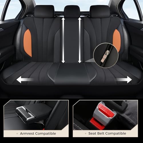 Image of Coverado Seat Covers for Car, Leather Automotive Car Seat Covers 5 Seats, Mesh Breathable Auto Seat Protectors, Brown Seat Covers Universal Fit for SUV, Truck, Vans, Sedan