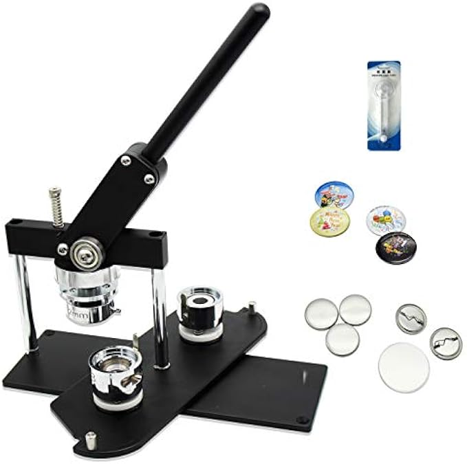ChiButtons Button Maker Kit 32mm (1 1/4") Badge Press Machine-B400 + 32mm Round Die Moulds + 200 Set Button Components + Adjustable Circle Cutter (Black-New)