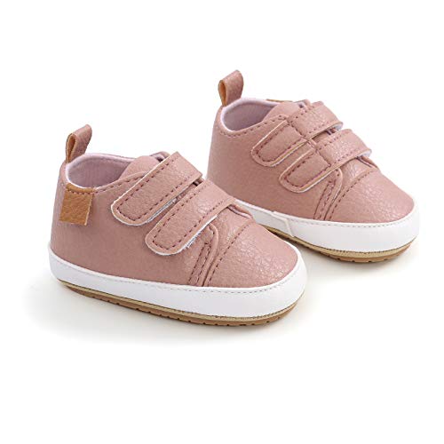 Myppgg M1993-PINK-2 Unisex Baby Boys Girls High-Top Ankle Sneakers Soft Rubber Sole Infant Crib Shoes Toddler First Walkers A/Pink thumb #5