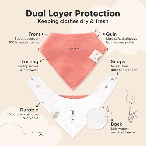 Image of 8pk Organic Baby Bandana Bibs for Drooling Teething (Muted Pastel /Quin)
