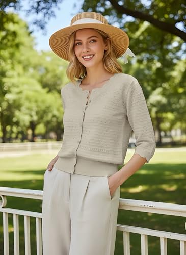 Image of GRACE KARIN Womens 3 /4 Sleeve Cardigan Sweater, Lightweight Cropped Cardigan Trendy, Dressy Casual Crochet Bolero Shrugs