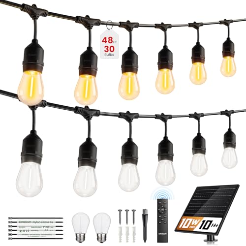 EIKOSON 48FT Solar String Lights Outdoor, Color Adjustable, Intelligent Positioning