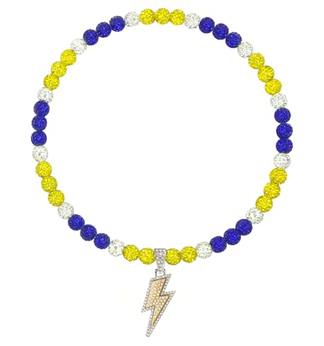 NUSTTAL Baseball Necklace 18 Inch Lightning Bolt Pendant for Men Women Bling Ice Collection | Rhinestone Clay Beaded Discoball Design | Gifts for Baseball Team Players Lovers | Royal Blue/Yellow/White