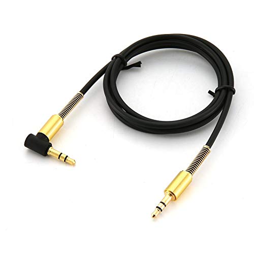 Jack estéreo de 3.5 mm Cable de Audio de 1 m Macho a Macho Ángulo de 90 Grados Cable de Cable Auxiliar Derecho Cable con Cubierta Protectora de Resorte - Negro Cover