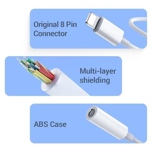 Image of Lighting to 3.5 mm Audio Earphones Jack Adapter, Port Converter Compatible with i Phone 14, 13, 12, 11, X, XS, 8, 7, 6S, SE, i Pod-i Pad, Headphone & Car Stereo Connector, White
