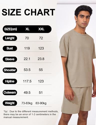 Image of Venzina Men's Waffle-Knit T-Shirt & Shorts Set Breathable Stretchable Lounge Wear Loose Fit Night Suit for Home, Travel