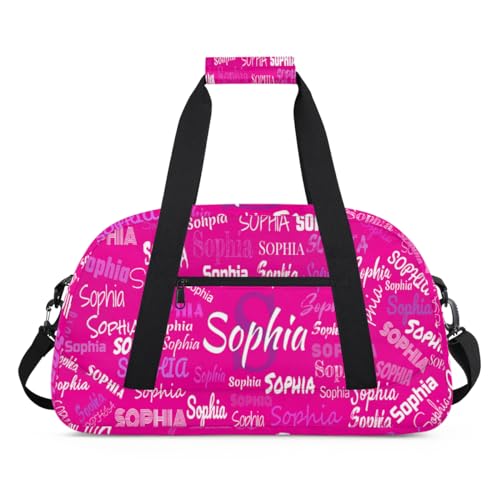 Personalized Gym Bag Kids Girls, Custom Name Carry On Weekender Gymnastics Dance Bag for Women Traveling Business Trip, Deep Pink Color