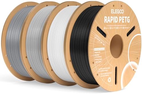 ELEGOO Rapid PETG Filament 1.75mm 4KG Schwarz/Weiß/Grau/Silber | High-Speed bis 600mm/s 3D Drucker Filament, Maßgenauigkeit +/- 0,02mm, 1kg Spule (2.2lbs), Kompatibel mit FDM 3D Dr