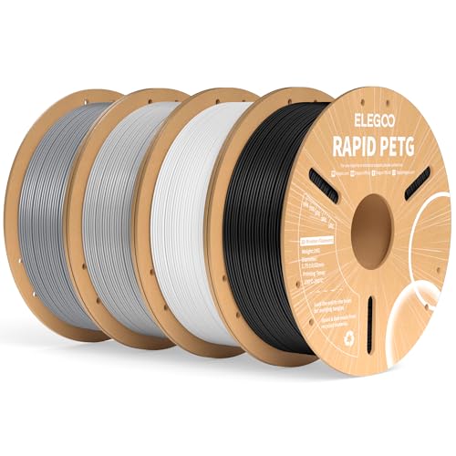 ELEGOO Rapid PETG Filament 1.75mm Schwarz Weiß Grau Silber 4 KG, High Speed 600mm/s 3D Drucker Filament Maßgenauigkeit +/- 0.02 mm, 4kg Pappspule(8.8lbs) Passend für die Meisten 3D Printer