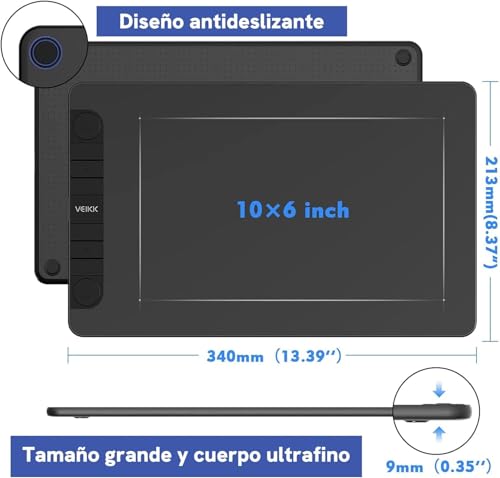VEIKK VK1060PRO V2 Drawing Tablet, 10 x 6 Inch Graphics Pen Tablet with 8 Shortcut Keys, 8192 Levels Battery Free Supports Tilt Function, Work for Digital Art Drawing, Designing - Thumbnail 7