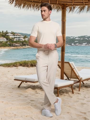 Men's Casual Pants Linen Drawstring Elastic Waist Loose Fit Men Dress Pants Summer Travel Beach Yoga Jog Trouser4