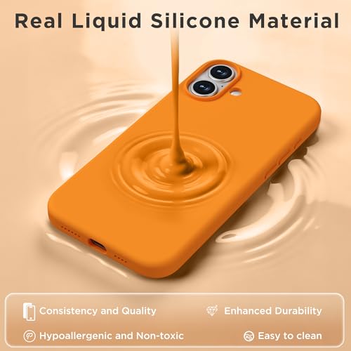 Image of Magnetic for iPhone 16 Case, Compatible with MagSafe, Liquid Silicone Phone Cover with Screen Protector & Camera Protector, Soft Anti-Scratch Microfiber Lining Inside 6.1 inch, Orange