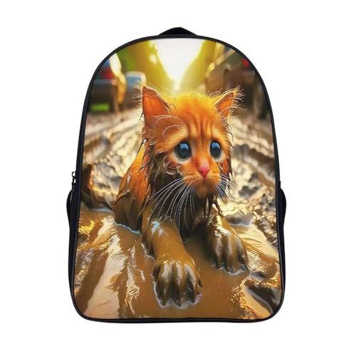 Sac à dos de grande capacité chat mignon avec 2 compartiments pour école et voyage ado