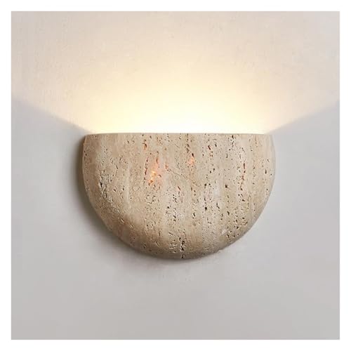 LUOYAOB Aplique de pared de travertino amarillo de media luna nórdica moderna de 7,87 ″ Luces de pared de piedra vintage Lámpara de pared de cabecera de estilo japonés for vestíbulo